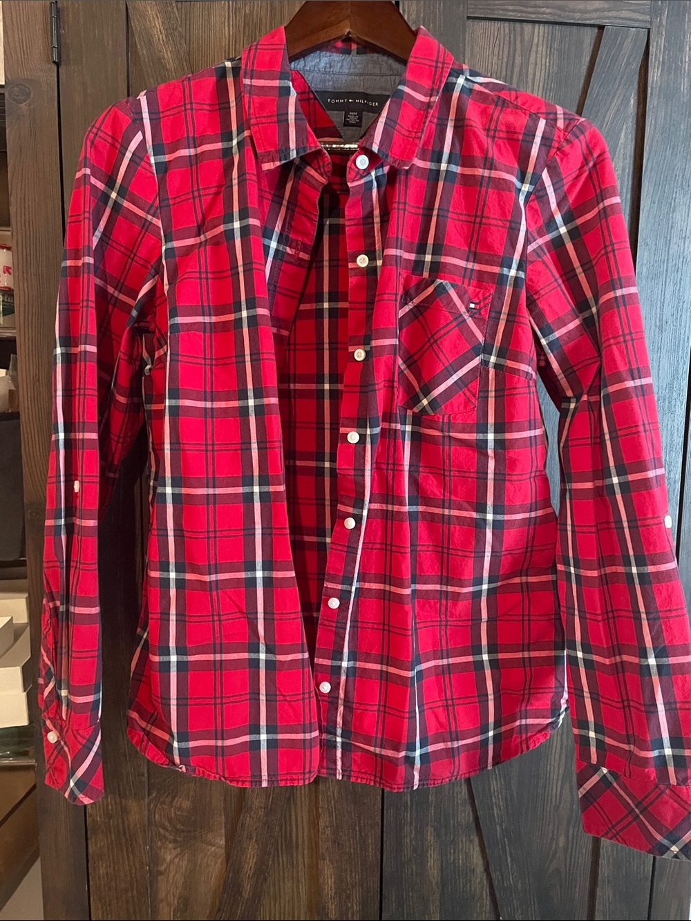 Tommy Hilfiger Red Plaid Casual Button-Down Shirt
